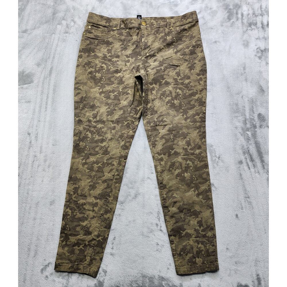 INC International Concepts Jeans Womens 16 Green Tan Camo Skinny Leg Jegging
